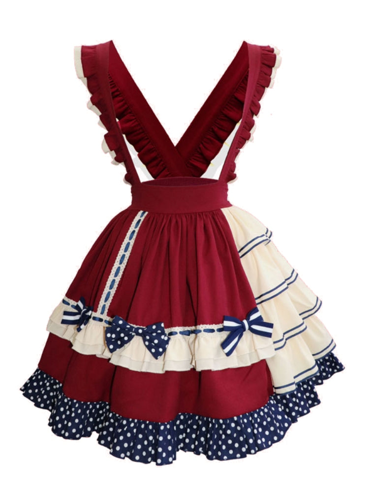 Red and Blue Polka Dot Frill Tiered Dress EIY0075