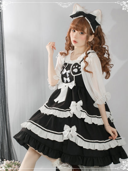 Black Dress with White Ribbon and Paw Print Silhouette EIY0081