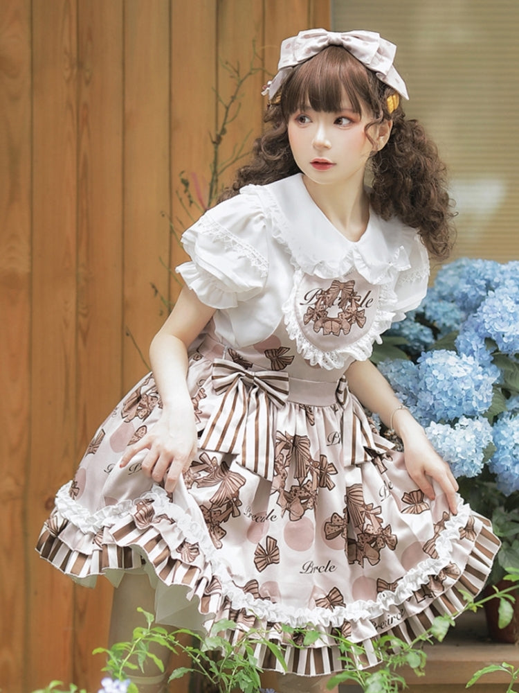 Chocolate Brown Ribbon Print Mini Dress EIY0058