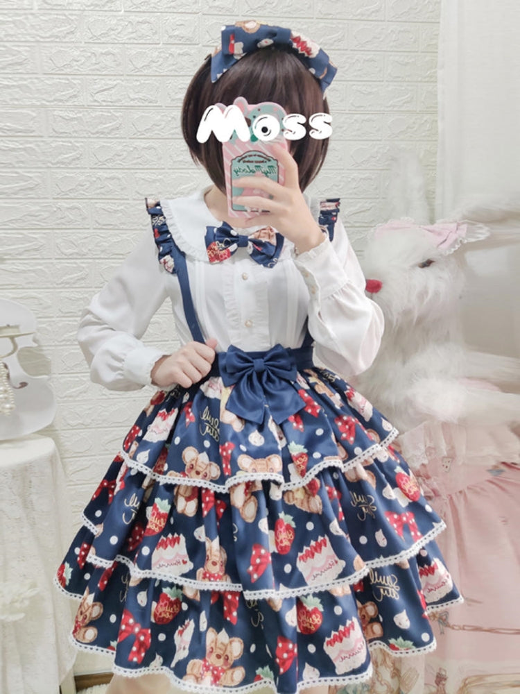 Bear Strawberry Print 3-Tiered Suspender Skirt EIY0055