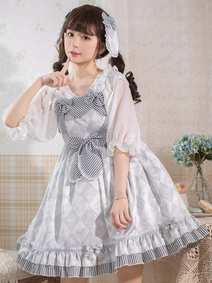 Light Gray Diamond Check Print Dress EIY0080