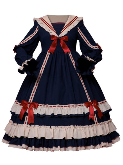 Frill Ribbon Blue and Red Long Dress EIY0054