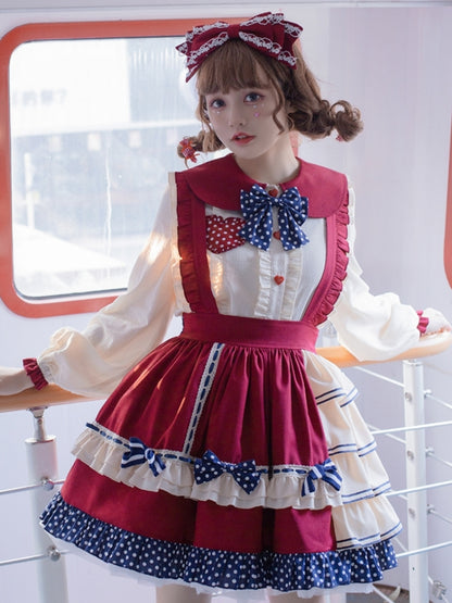 Red and Blue Polka Dot Frill Tiered Dress EIY0075