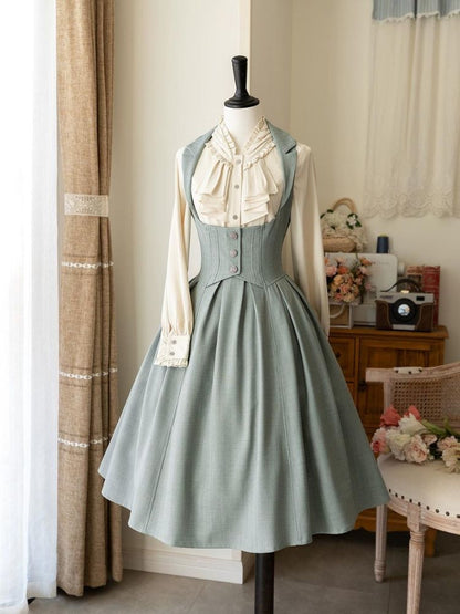 Retro Elegant Classic Girly Dress + Ruffle Shirt FOR0018