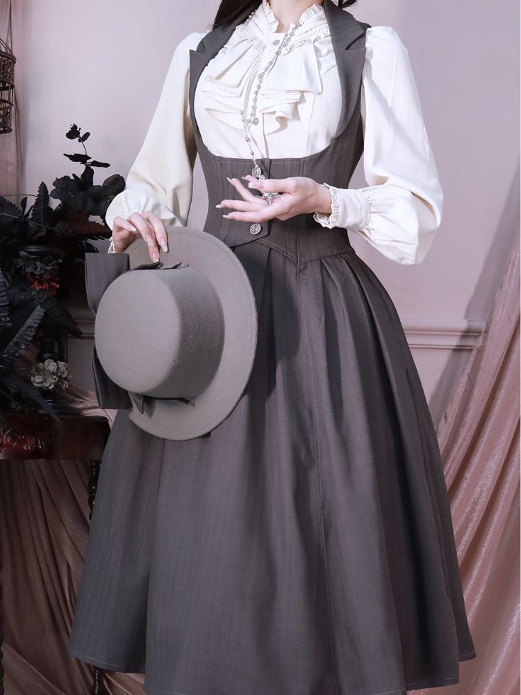 Retro Elegant Classic Girly Dress + Ruffle Shirt FOR0018