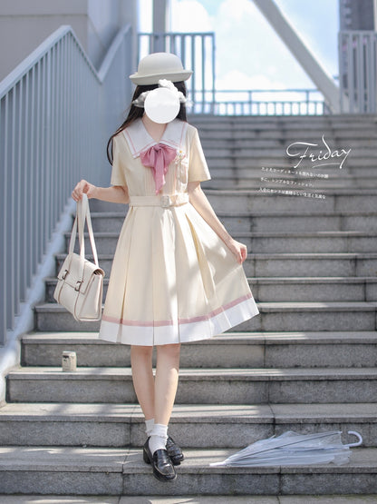 Light Custard Summer Sailor Uniform Dress HUT0112