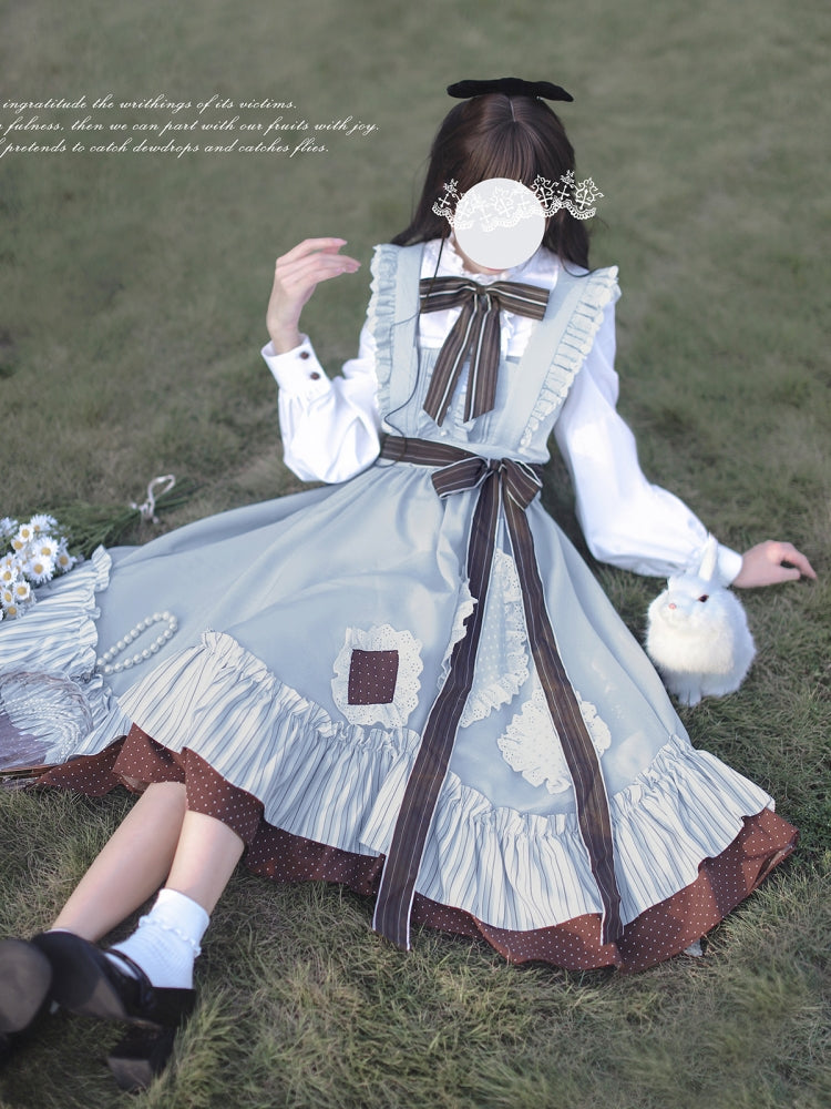 Blue, Brown, and White Alice Preppy Dress HUT0121