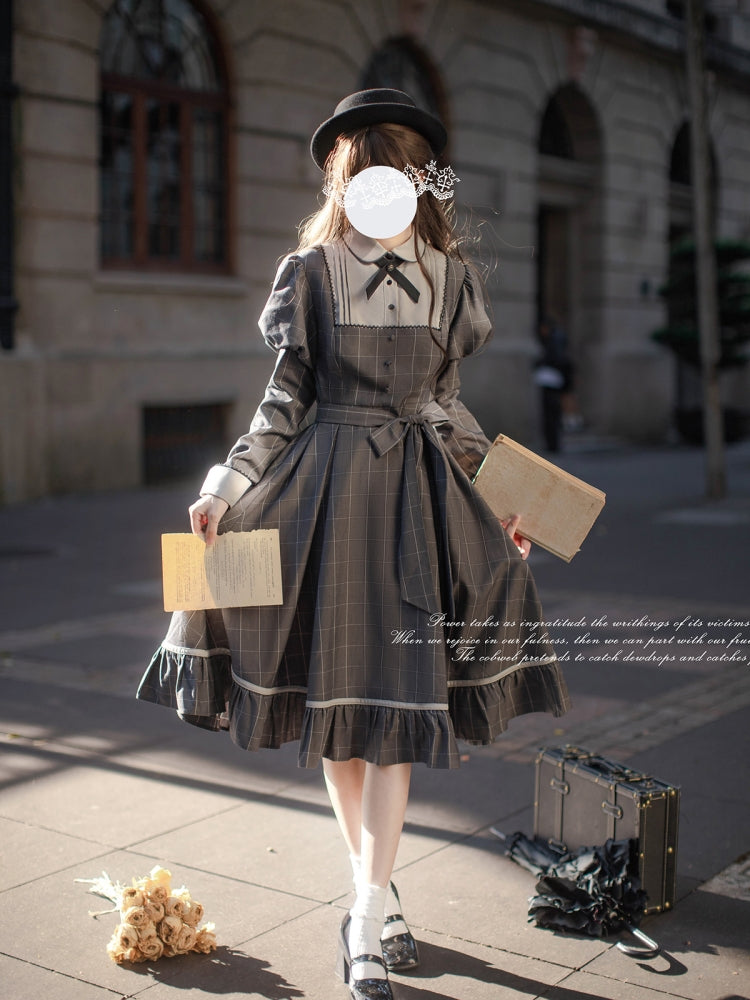 Retro Grey Checkered Dress HUT0108