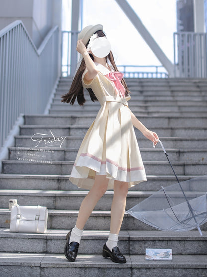 Light Custard Summer Sailor Uniform Dress HUT0112