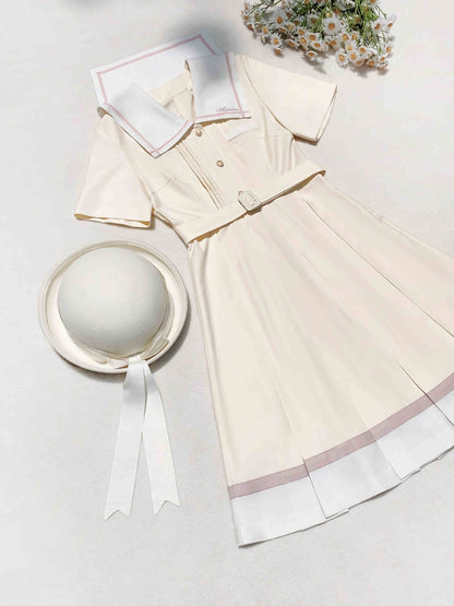 Light Custard Summer Sailor Uniform Dress HUT0112