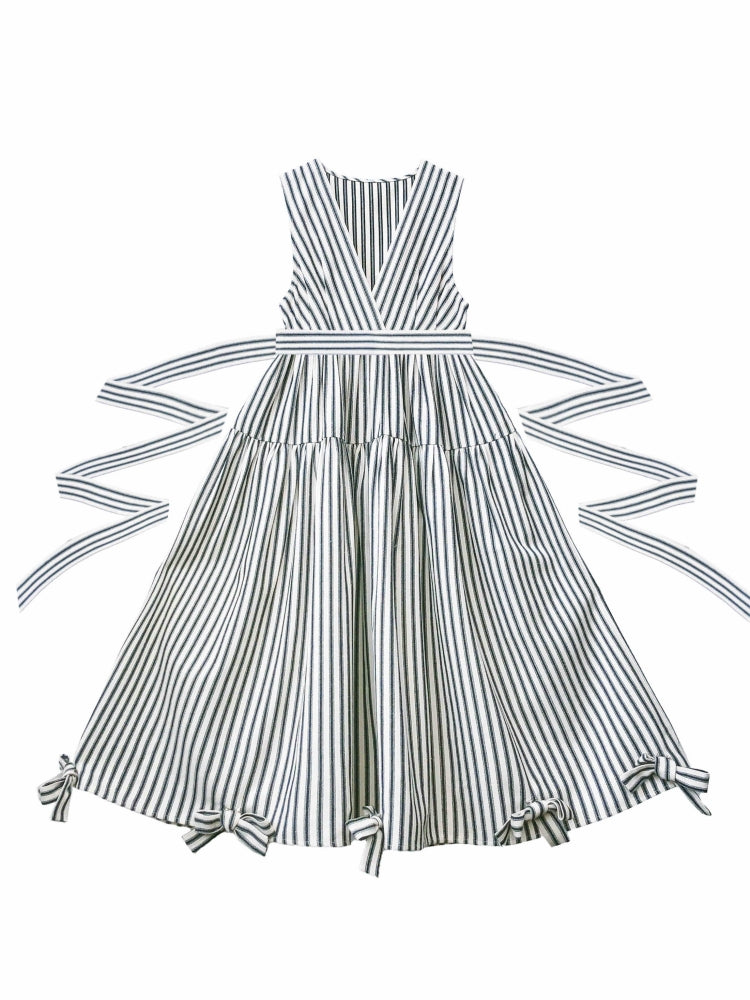 French Preppy Style Retro Stripe One-Piece Dress HUT0111