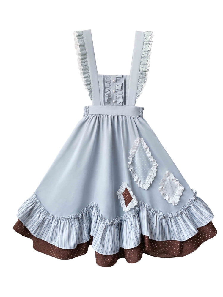 Blue, Brown, and White Alice Preppy Dress HUT0121