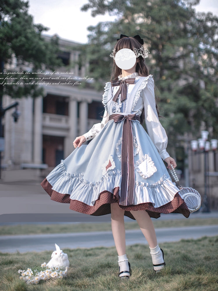 Blue, Brown, and White Alice Preppy Dress HUT0121