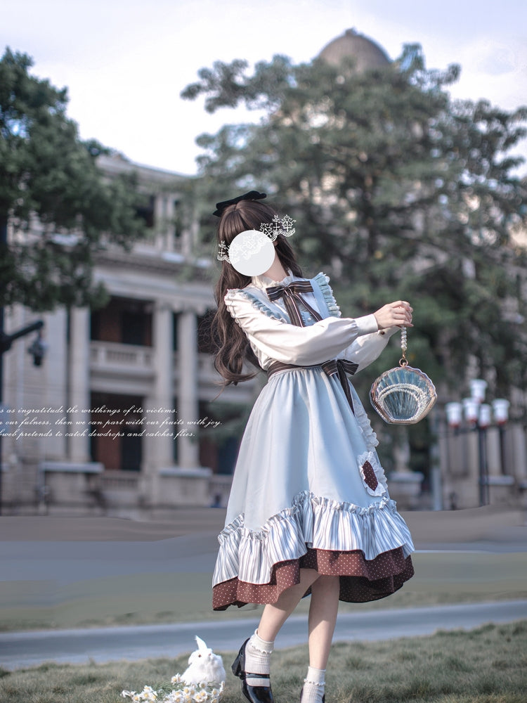 Blue, Brown, and White Alice Preppy Dress HUT0121