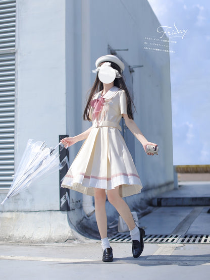 Light Custard Summer Sailor Uniform Dress HUT0112