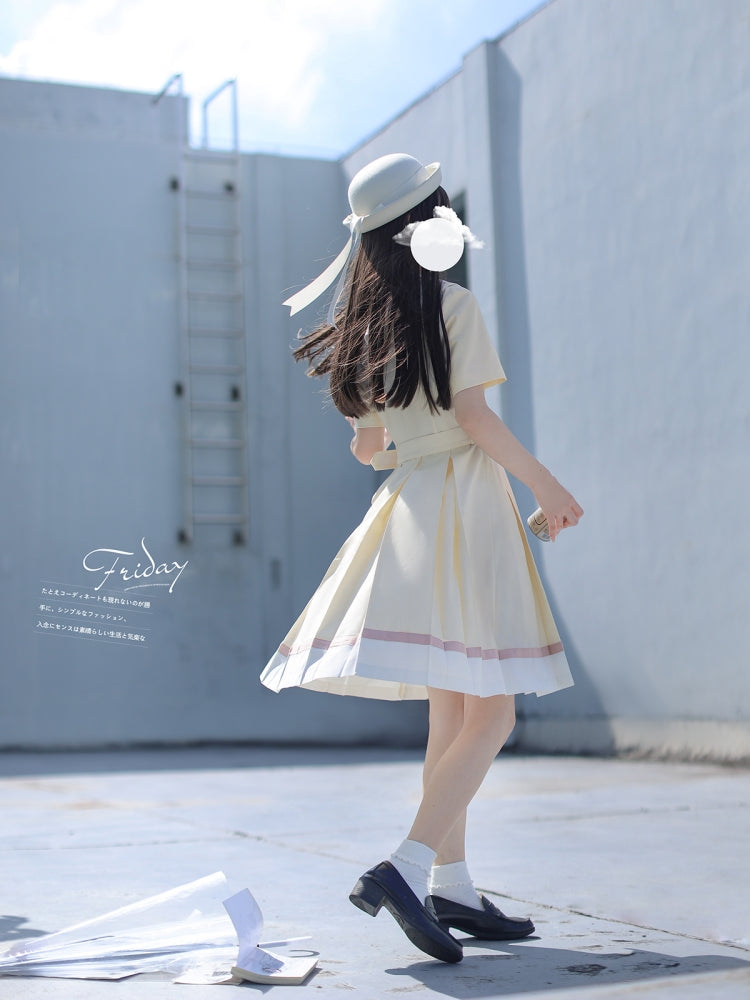 Light Custard Summer Sailor Uniform Dress HUT0112