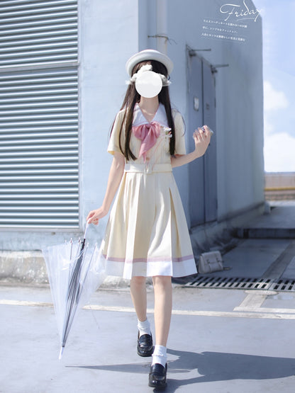 Light Custard Summer Sailor Uniform Dress HUT0112