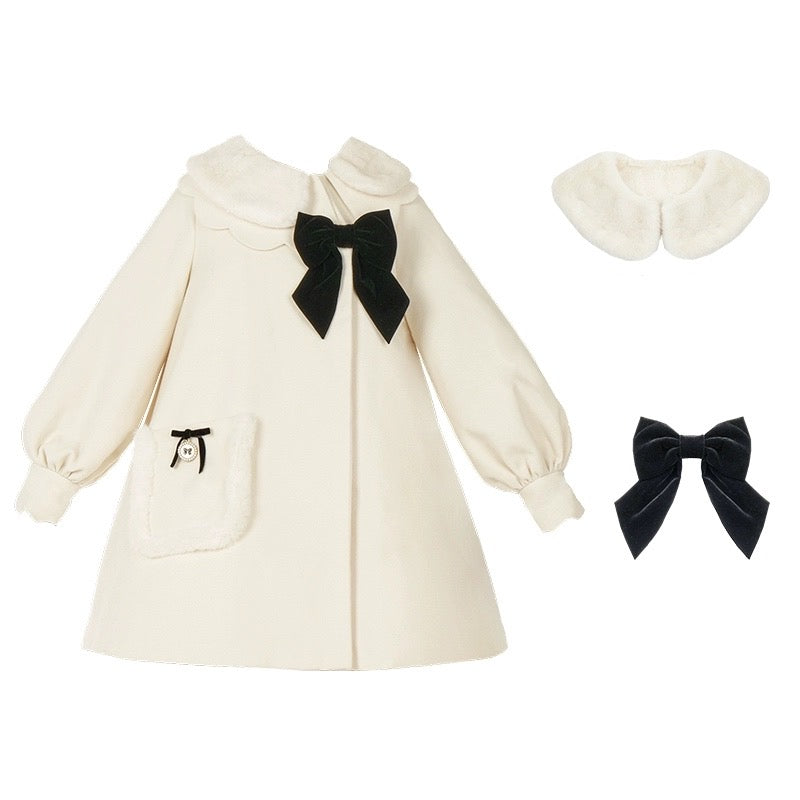 Big Black Ribbon Lolita White Coat WIT0031