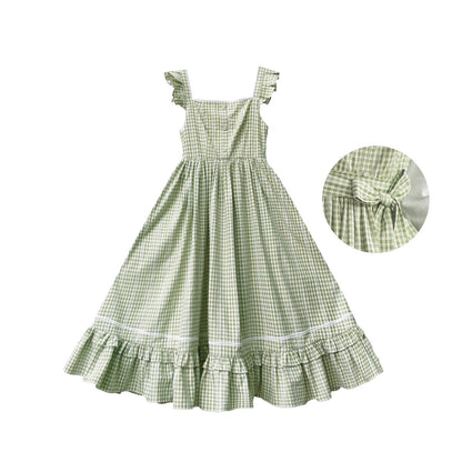 French Light Green Plaid Dress HUT0013