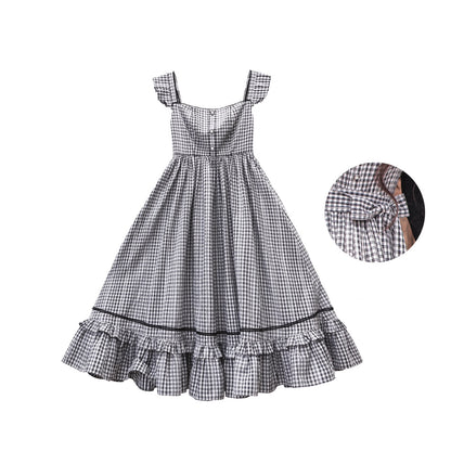 French Black & White Plaid Dress HUT0014