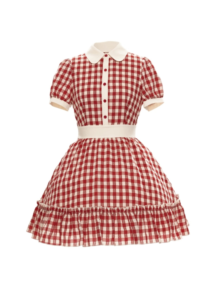 Red Checkered Apron Summer Dress LAL0011