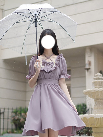 Light Purple Frill Ribbon Cross-Strap Dress LAL0002