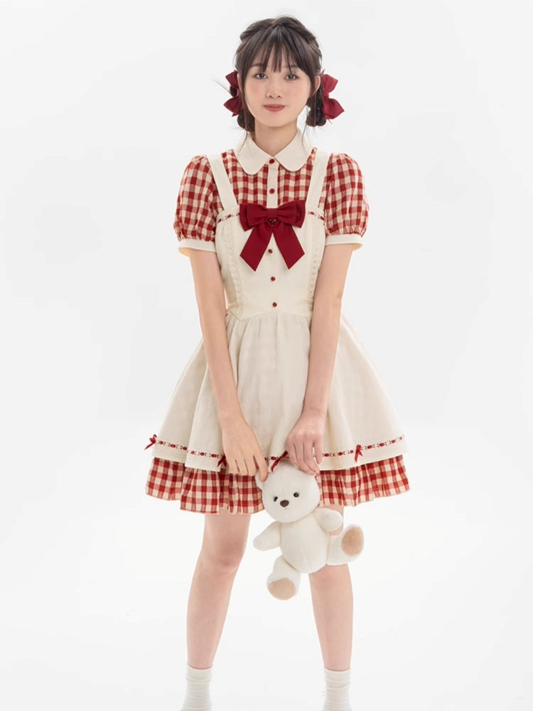 Red Checkered Apron Summer Dress LAL0011