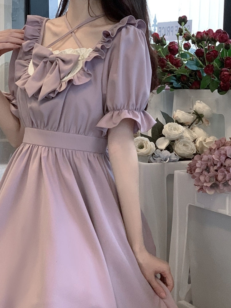 Light Purple Frill Ribbon Cross-Strap Dress LAL0002