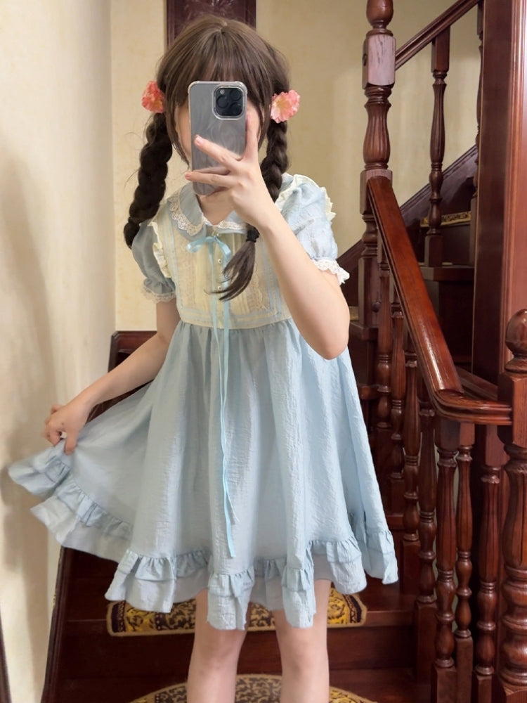 Light Blue Frilled Puff Sleeve Sweet Baby Dress LAL0016