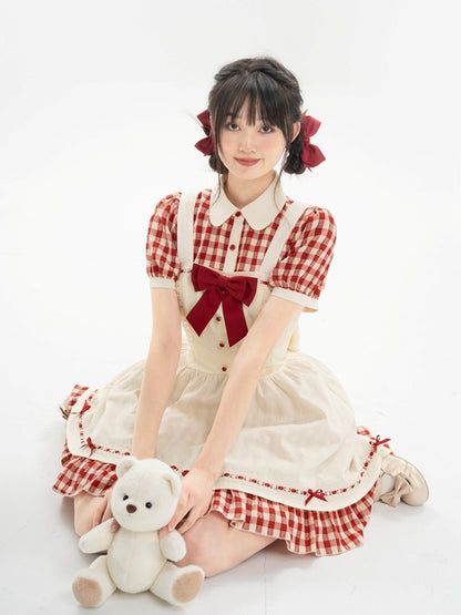 Red Checkered Apron Summer Dress LAL0011