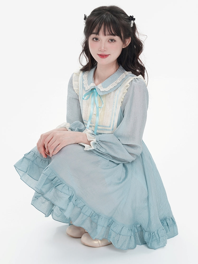 Light Blue Frilled Puff Sleeve Sweet Baby Dress LAL0016