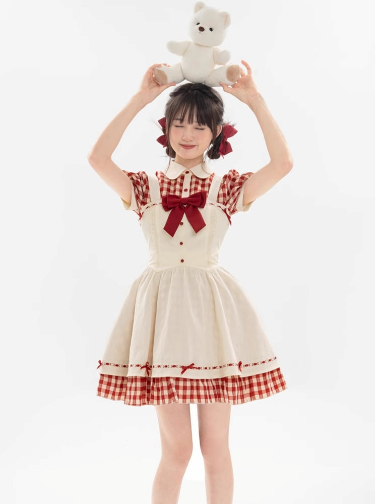 Red Checkered Apron Summer Dress LAL0011