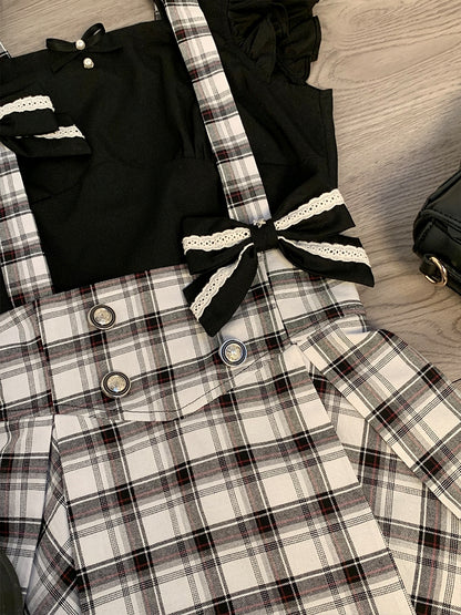 Black and White Check Suspender Skirt Two-Piece LAL0050