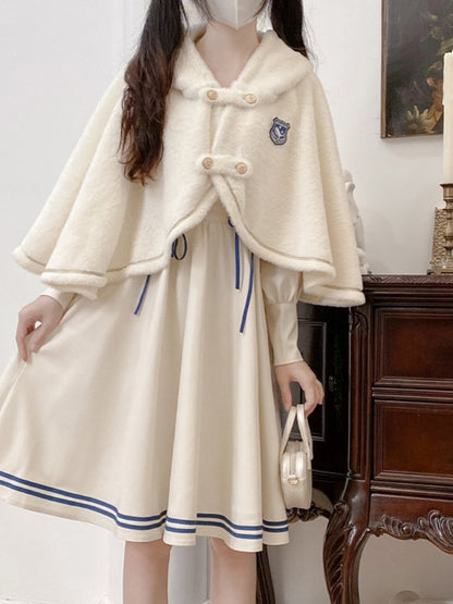 White and Navy Sailor-Neck School Style Dress LAL0003