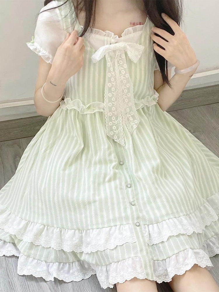 Light Mint Stripe Frill Dress LAL0028