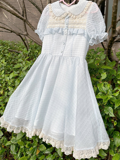 Sweet Light Blue Puff Sleeve Dress LAL0014