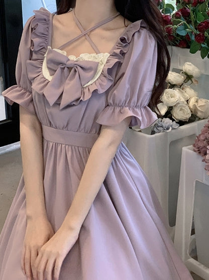 Light Purple Frill Ribbon Cross-Strap Dress LAL0002