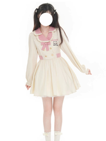 Frilled Round Collar Pink and White Mini Dress LAL0038