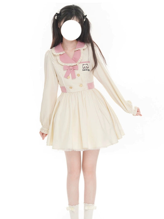 Frilled Round Collar Pink and White Mini Dress LAL0038