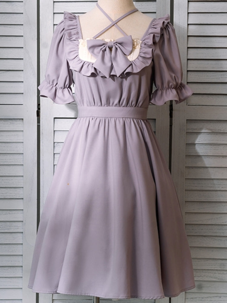 Light Purple Frill Ribbon Cross-Strap Dress LAL0002