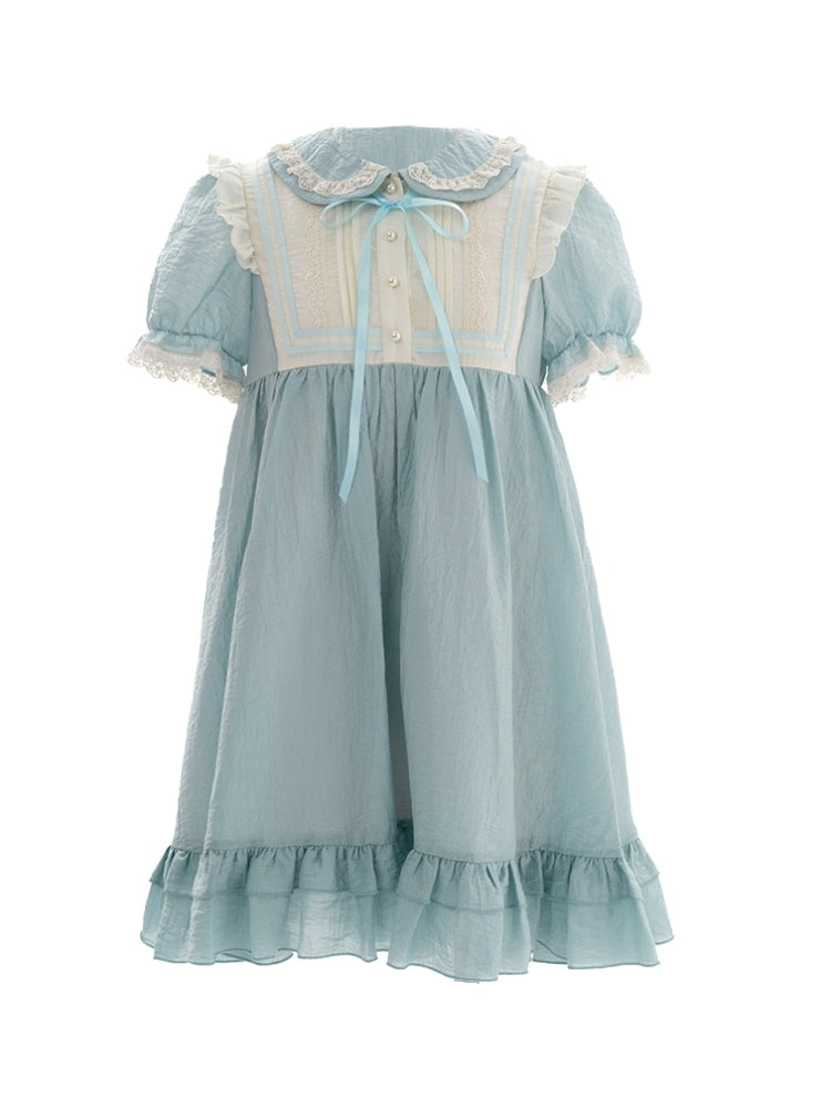 Light Blue Frilled Puff Sleeve Sweet Baby Dress LAL0016