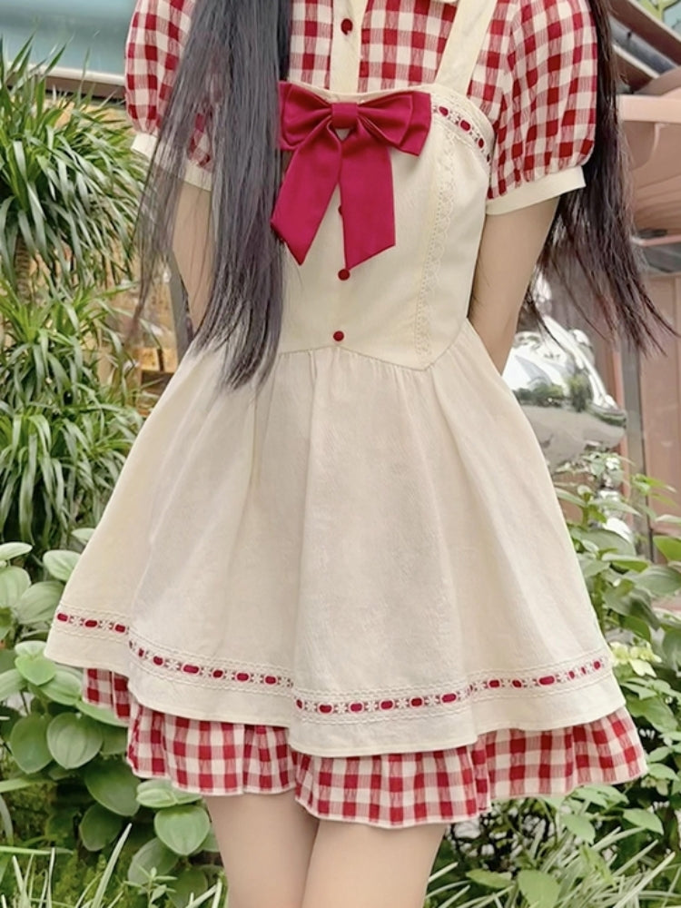 Red Checkered Apron Summer Dress LAL0011