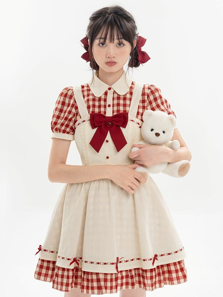 Red Checkered Apron Summer Dress LAL0011