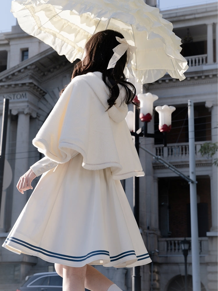 White and Navy Sailor-Neck School Style Dress LAL0003