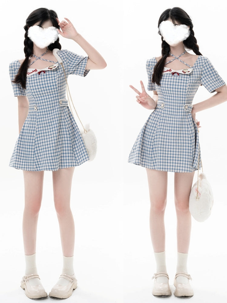 Gingham Check Tight Flare Mini Dress LAL0007