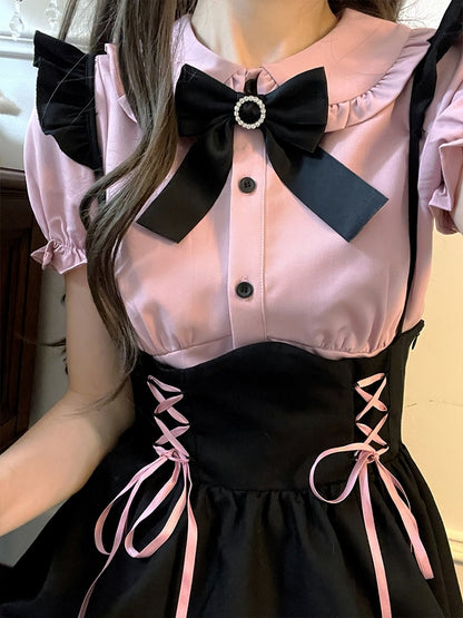 Pink and Black Ribbon Two-Piece Set LAL0052