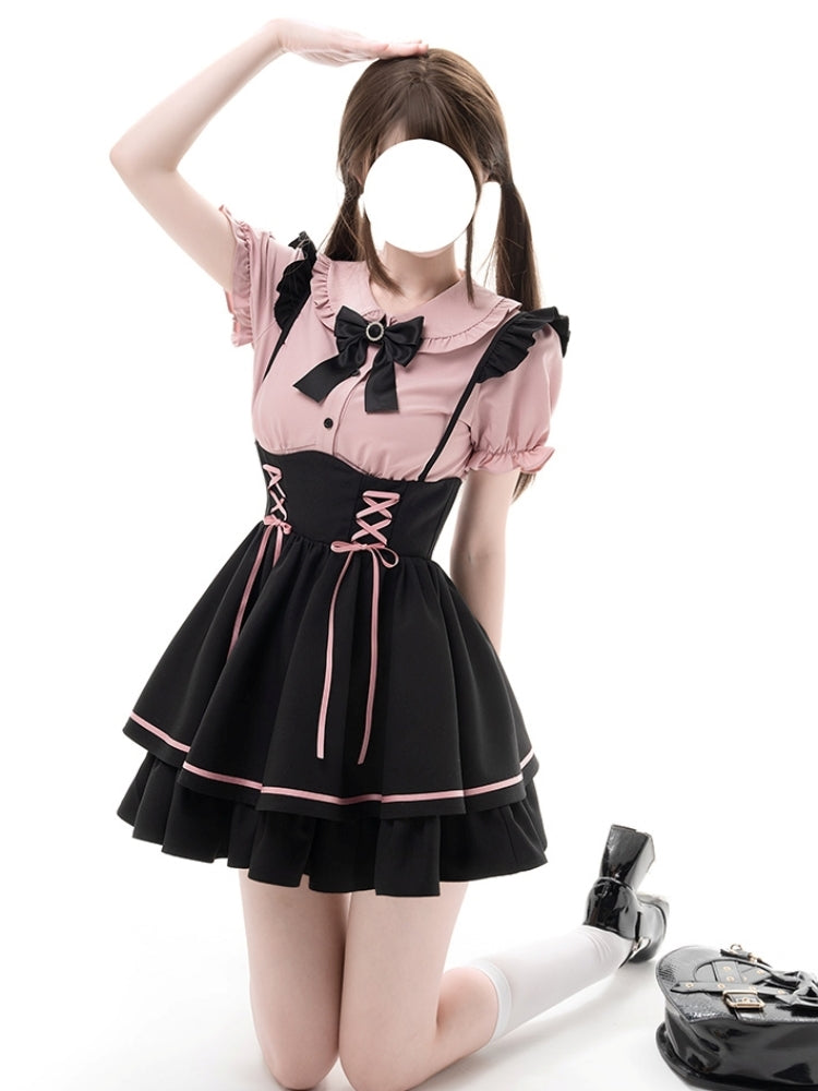 Pink and Black Ribbon Two-Piece Set LAL0052