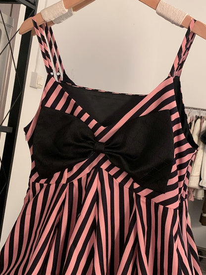 Pink and Black Striped Asymmetrical Dress LAL0047