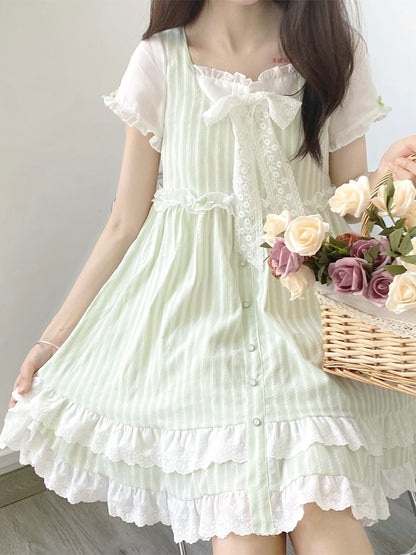 Light Mint Stripe Frill Dress LAL0028