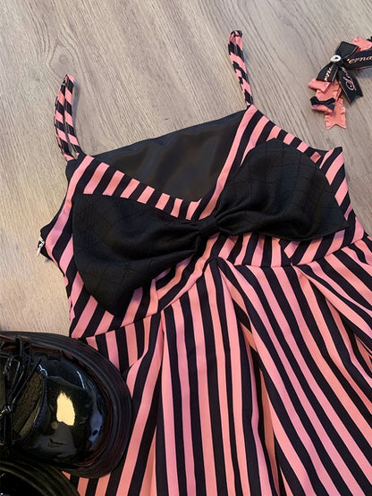 Pink and Black Striped Asymmetrical Dress LAL0047